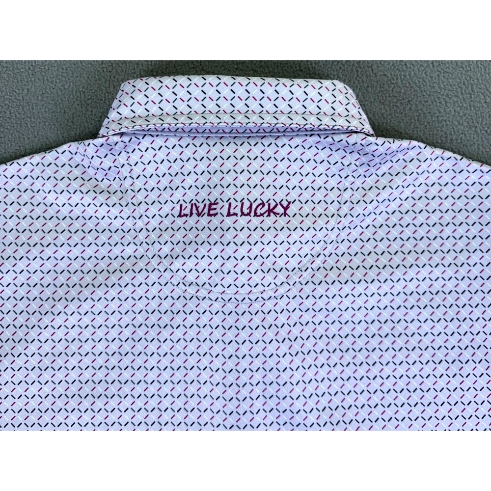 Black Clover Polo Shirt Mens Small Grey Geometric Live Lucky Performance Golf - Picture 4 of 6